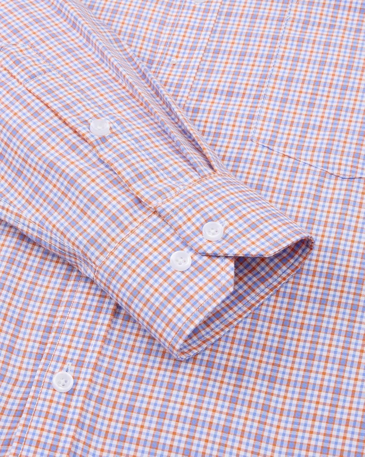 imageJVER Dress Shirts for Men Cotton Long Sleeve Button Down Shirt Business Casual Classic Plaid Tops with PocketBlue Orange Plaid