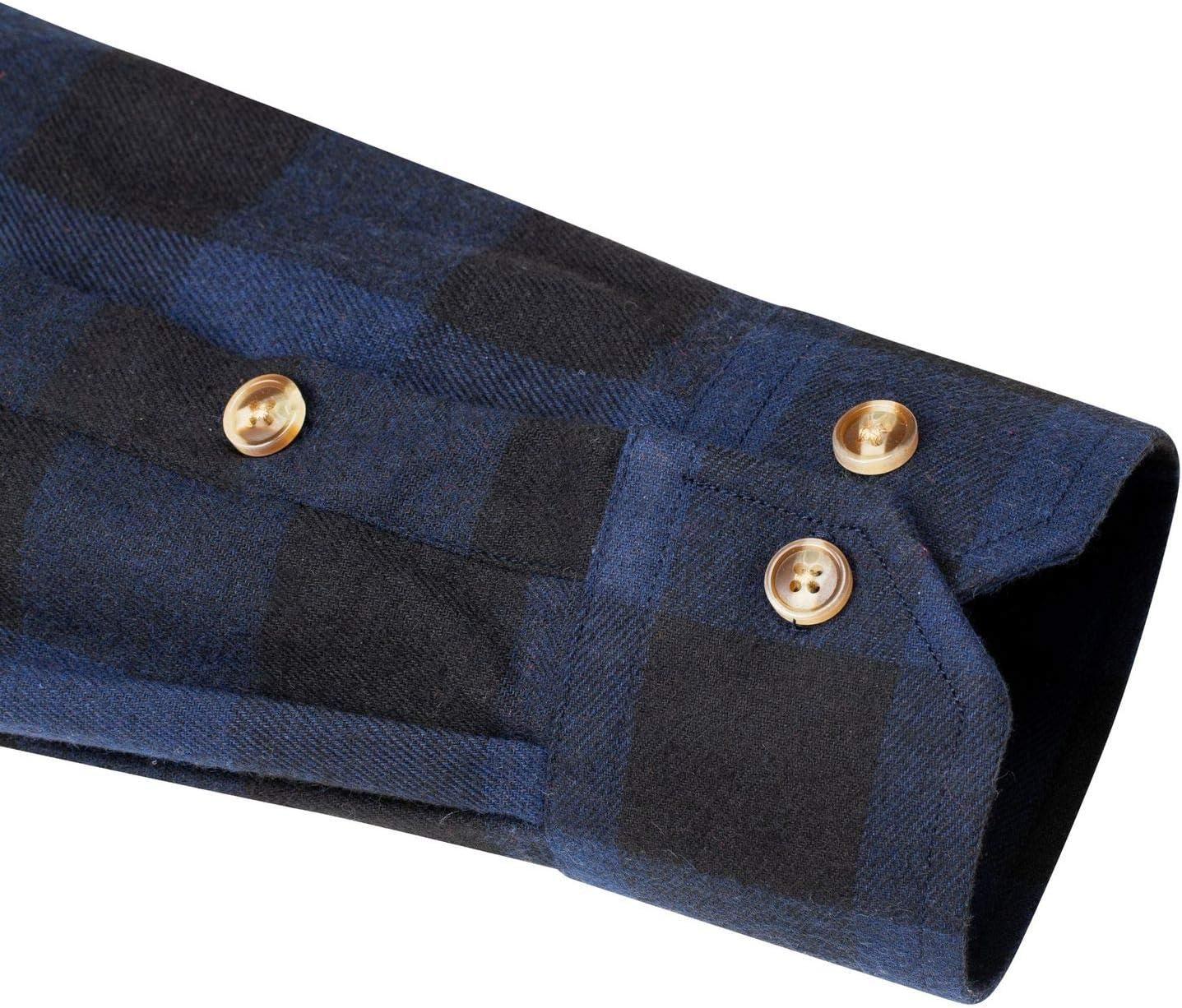 imageJVER Flannel Shirt for Men Plaid Long Sleeve Casual Button Down Shirts Regular Fit Cotton Buffalo Checkered Top with PocketsDark Blue Black
