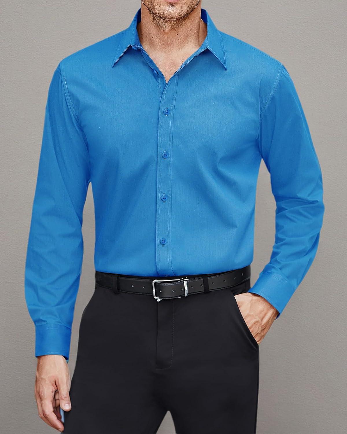 imageJVER Mens Dress Shirts Stretch Stain Shield Long Sleeve Solid Formal Shirt Business Casual Button Down ShirtsTurquoise