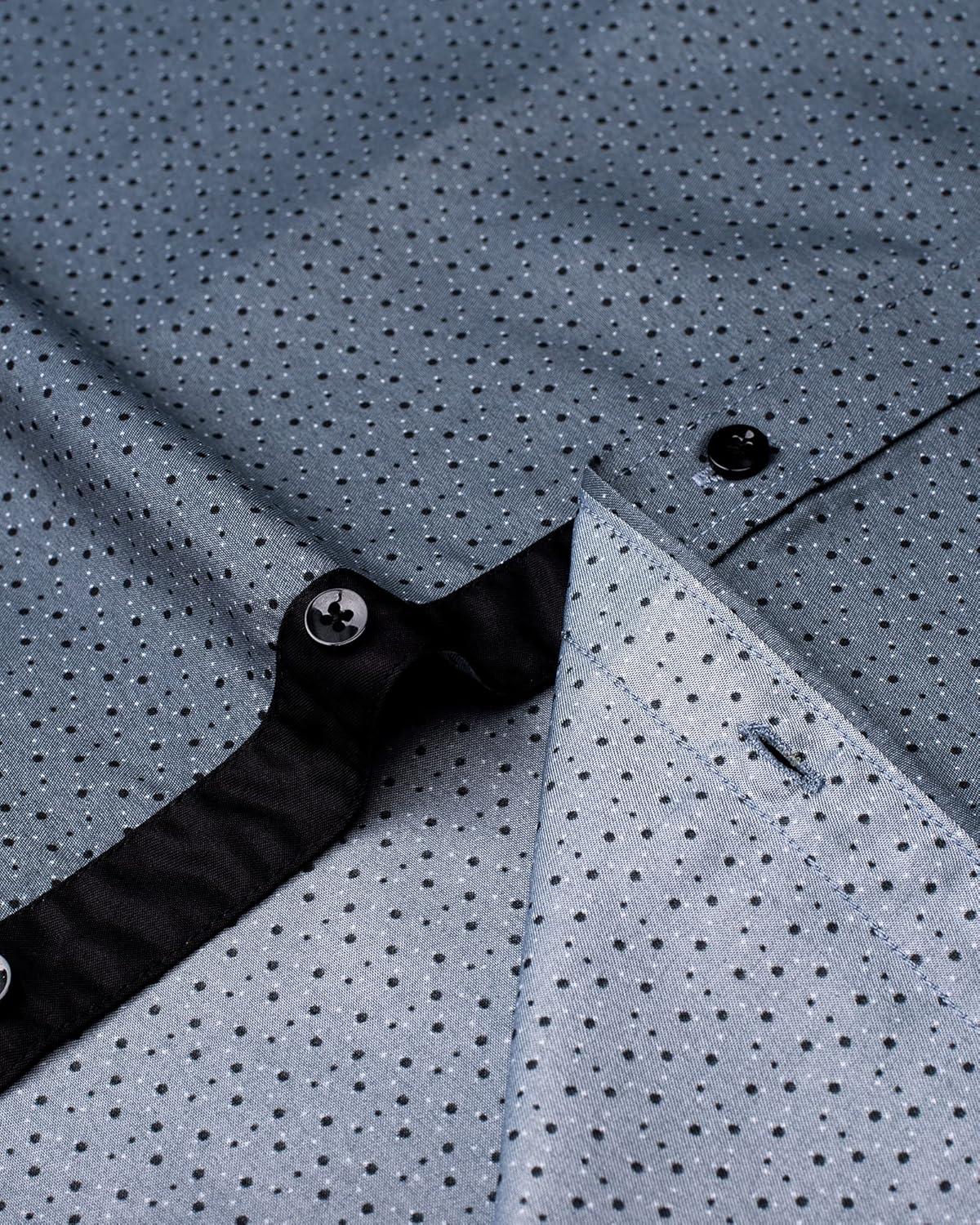 imageJVER Mens Graphic Shirts Long Sleeve Printed Business Shirt Casual Button Down Shirts for Work Grey Blue Large