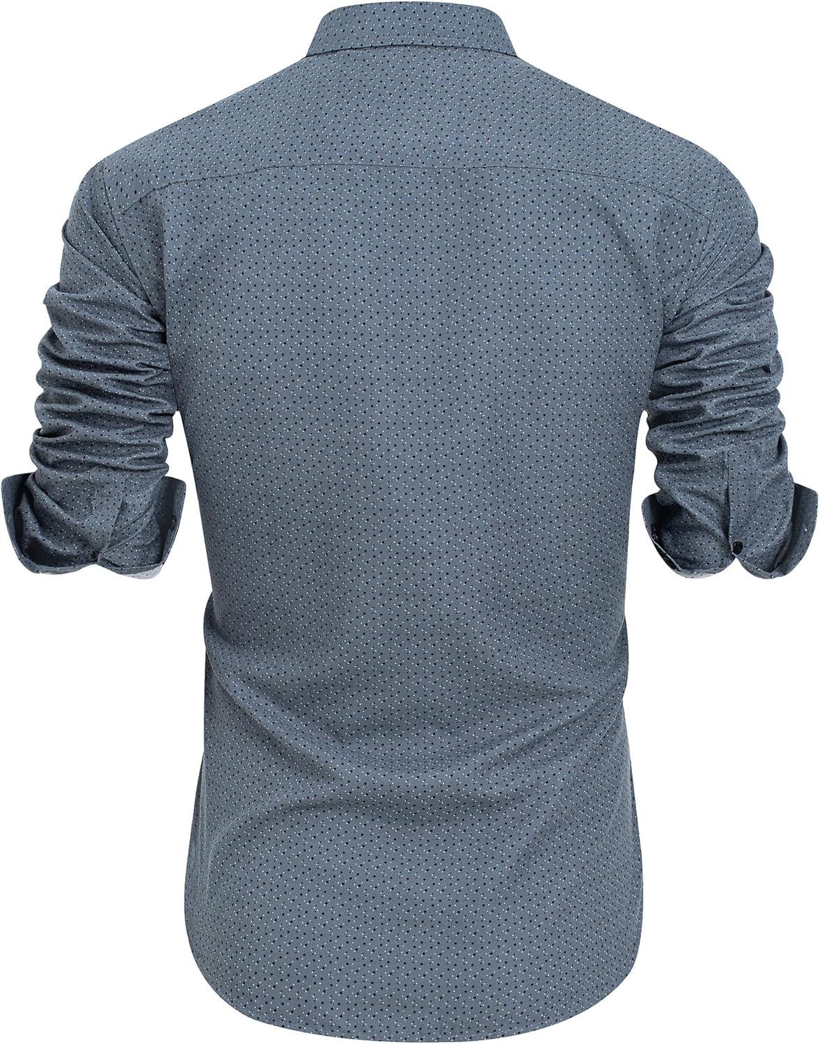 imageJVER Mens Graphic Shirts Long Sleeve Printed Business Shirt Casual Button Down Shirts for Work Grey Blue Large