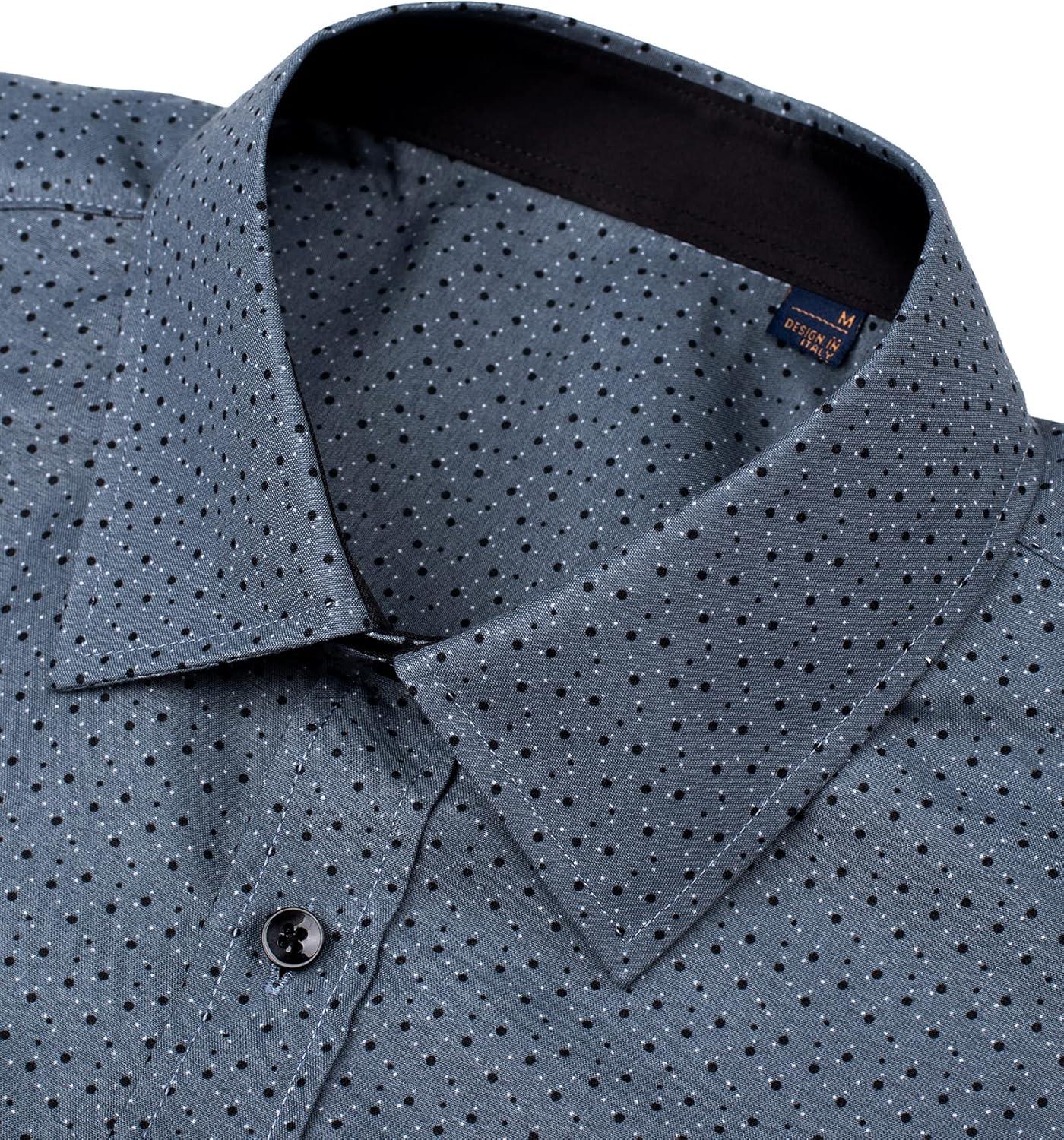 imageJVER Mens Graphic Shirts Long Sleeve Printed Business Shirt Casual Button Down Shirts for Work Grey Blue Large