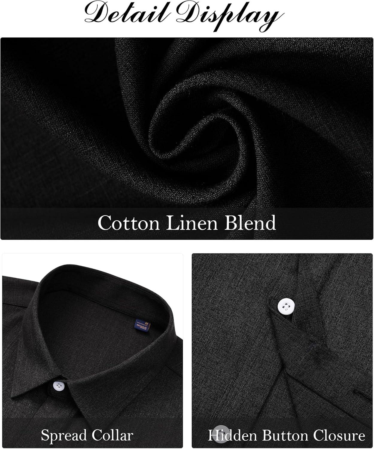 imageJVER Mens Linen Shirts Casual Short Sleeve Button Down Shirt Beach Vacation Cruise Summer Wedding Cotton TopsBlack