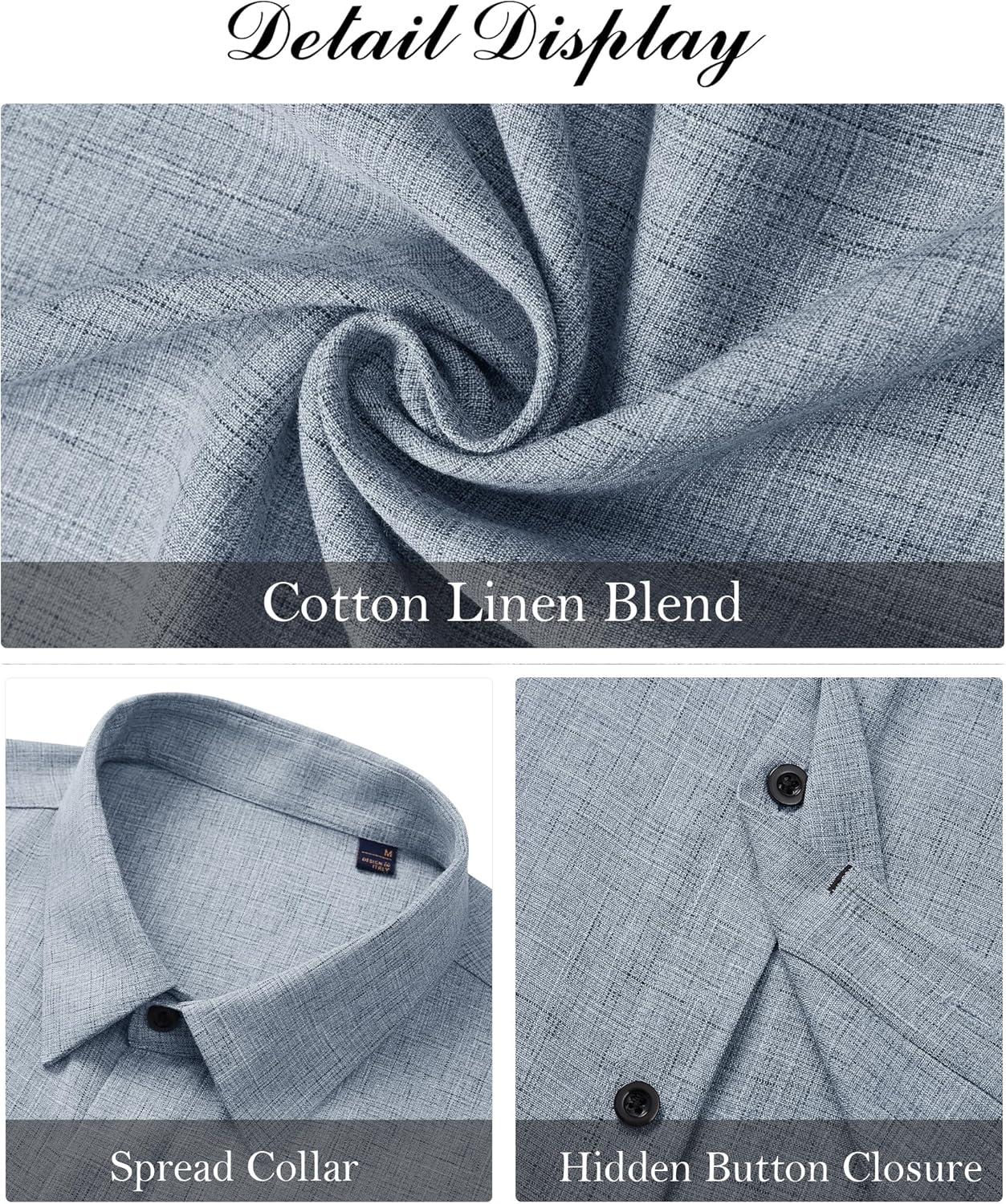 imageJVER Mens Linen Shirts Casual Short Sleeve Button Down Shirt Beach Vacation Cruise Summer Wedding Cotton TopsBlue