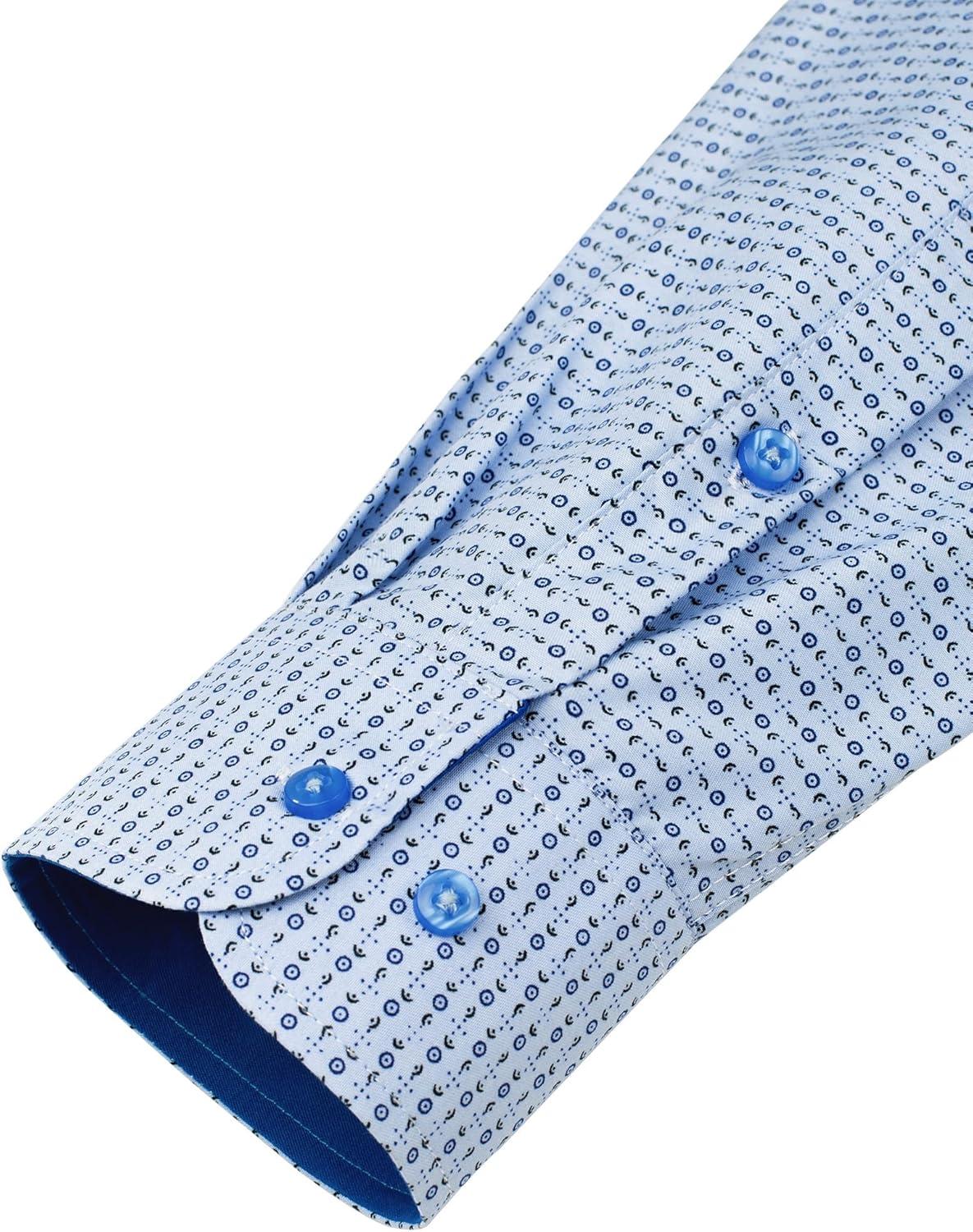 imageJVER Mens Printed Dress Shirts Casual Long Sleeve Stylish Button Down ShirtLight Blueprinted