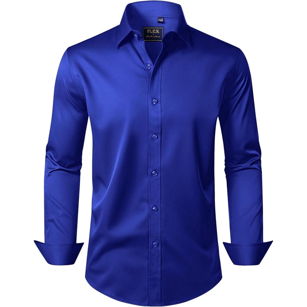 imageJVER Boys Long Sleeve Dress Shirts Solid Stretch WrinkleFree Shirt Kids Casual Button Down Shirts School UniformRoyal Blue