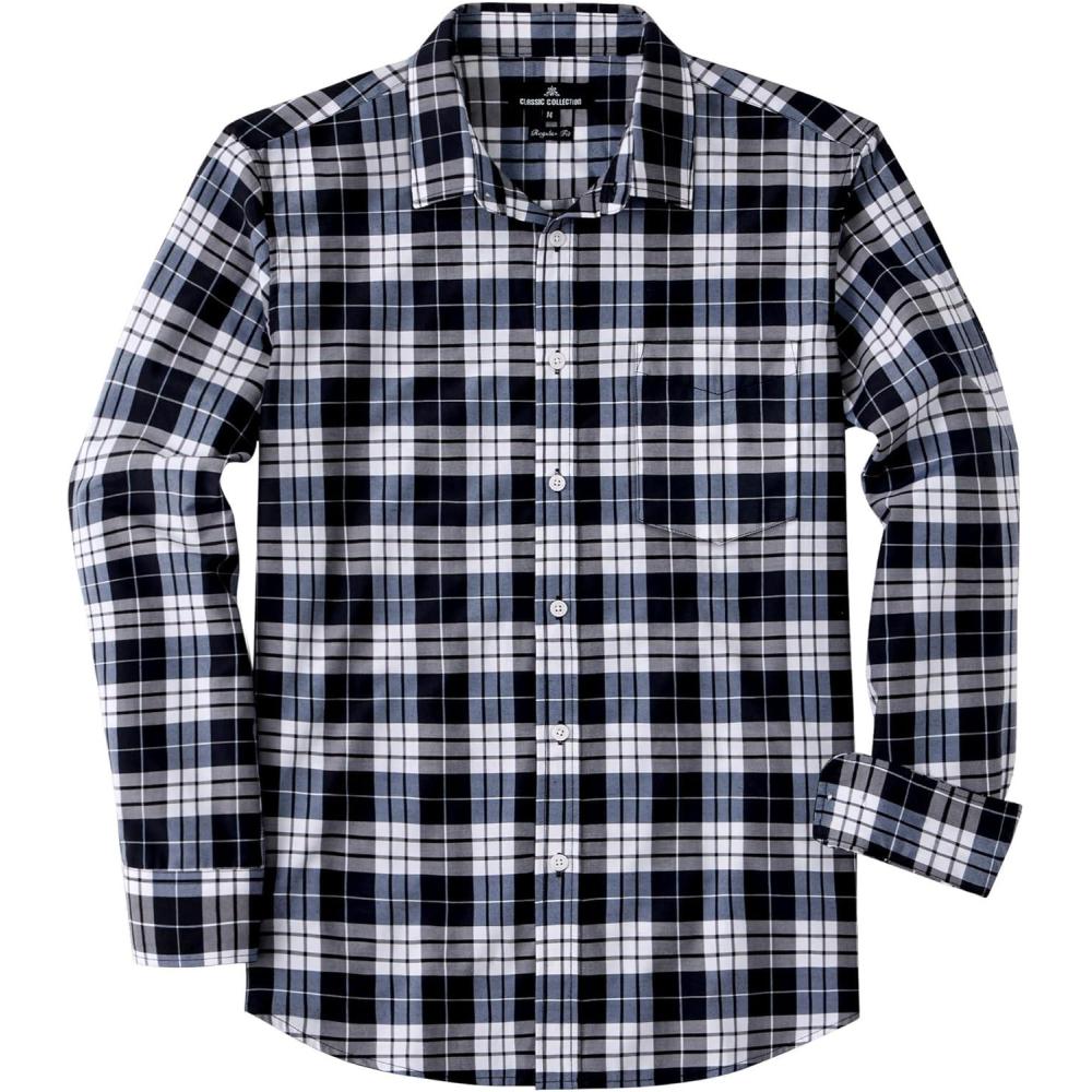 imageJVER Long Sleeve Shirts for Men Cotton Plaid Button Down Shirt Business Casual Work Top with PocketBlack