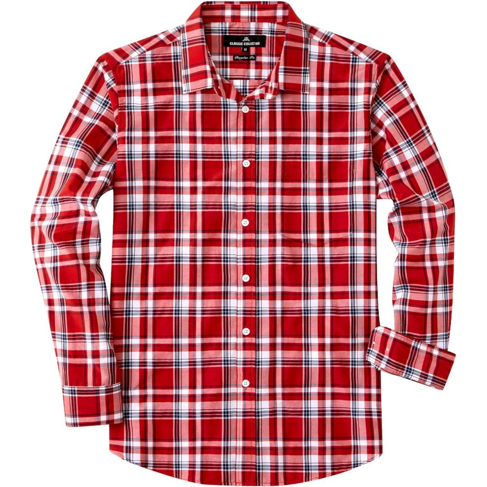 imageJVER Long Sleeve Shirts for Men Cotton Plaid Button Down Shirt Business Casual Work Top with PocketRed