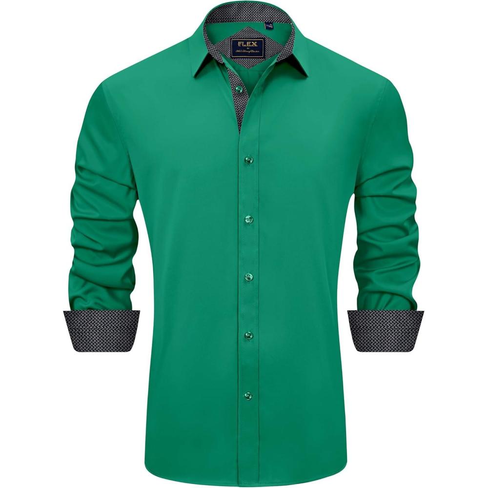 imageJVER Mens Casual Long Sleeve Stretch Dress Shirt WrinkleFree Regular Fit Button Down ShirtsHunter Green