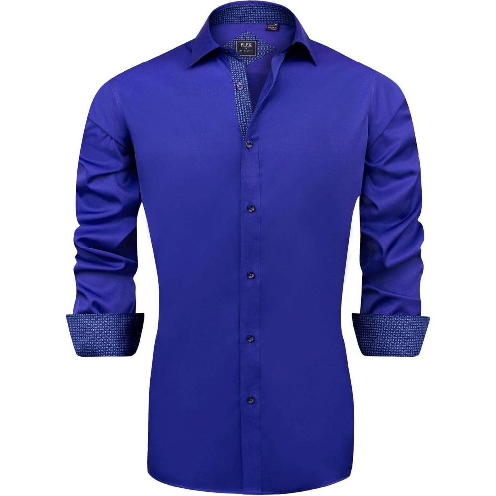 imageJVER Mens Casual Long Sleeve Stretch Dress Shirt WrinkleFree Regular Fit Button Down ShirtsRoyalblue