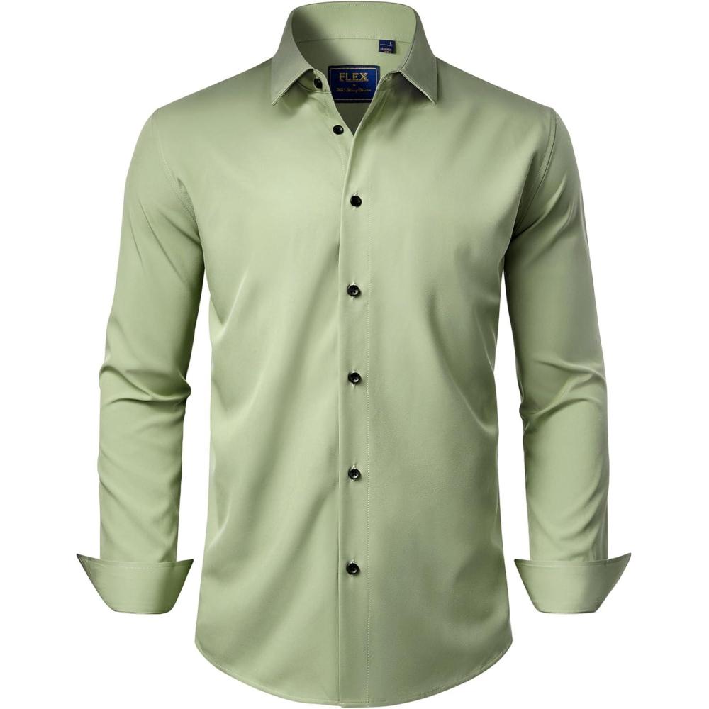 imageJVER Mens Dress Shirts Stretch Long Sleeve Formal Shirt Solid Business Casual Button Down Shirts for Wedding PromSage Green