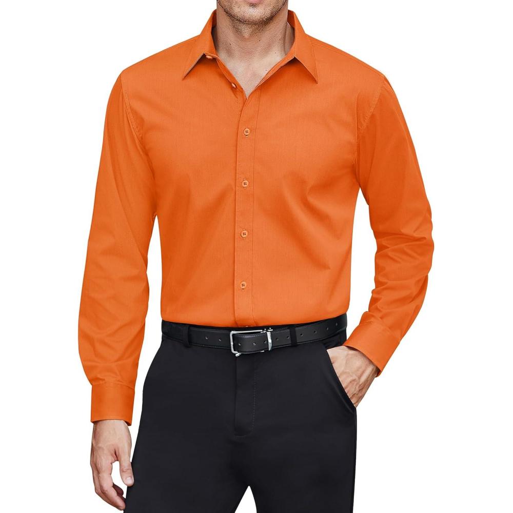 imageJVER Mens Dress Shirts Stretch Stain Shield Long Sleeve Solid Formal Shirt Business Casual Button Down ShirtsBurnt Orange