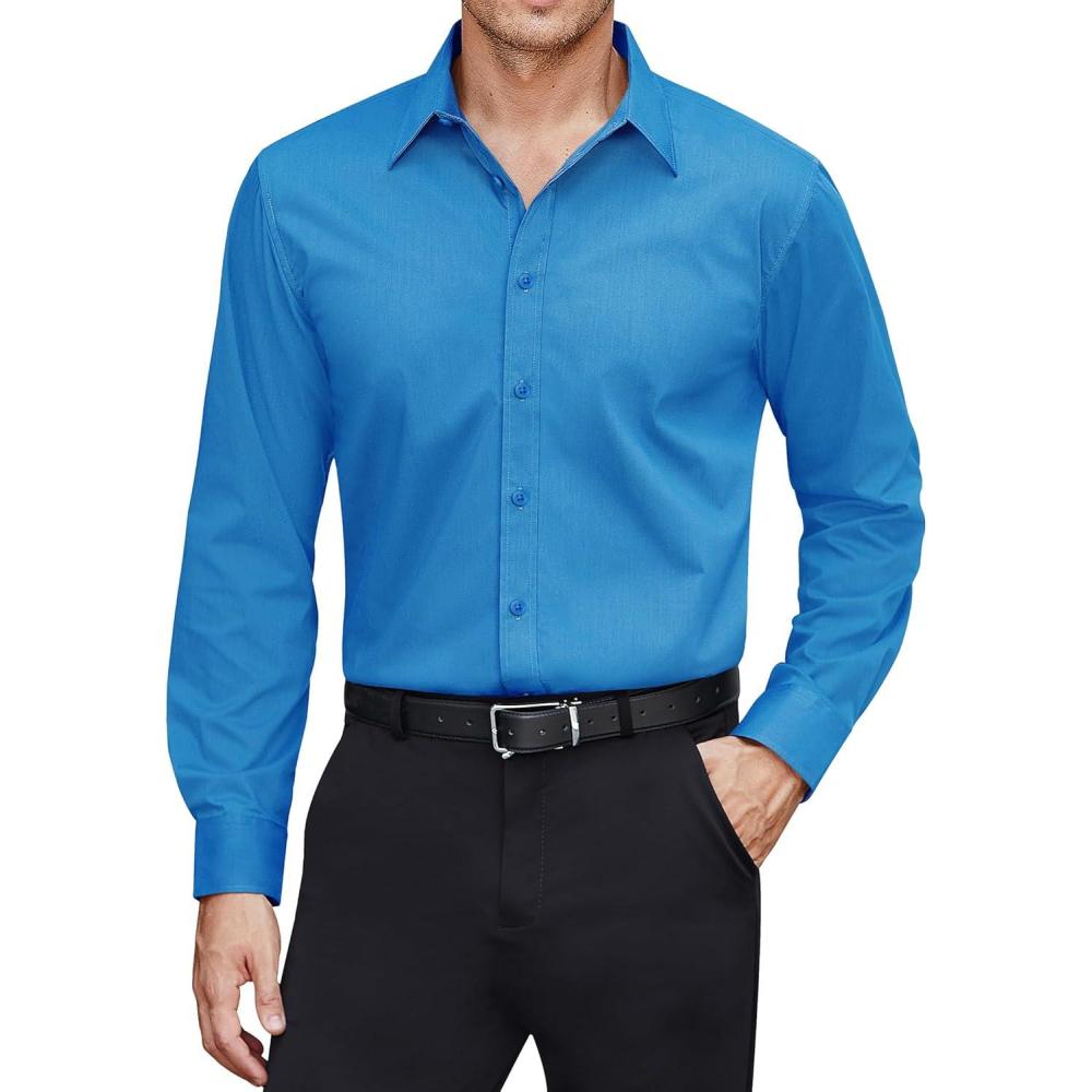 imageJVER Mens Dress Shirts Stretch Stain Shield Long Sleeve Solid Formal Shirt Business Casual Button Down ShirtsTurquoise