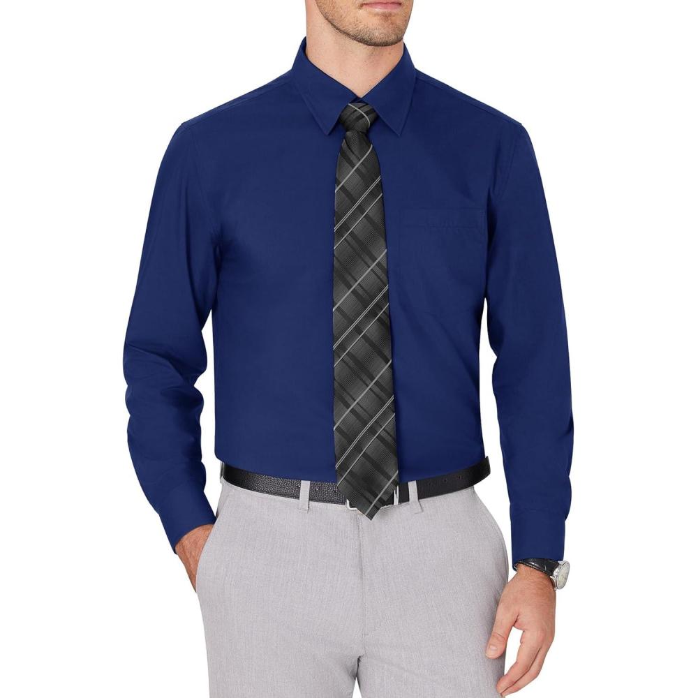 imageJVER Mens Dress Shirts Wrinkle Free Long Sleeve Formal Shirt Solid Business Casual Button Down Shirts for Wedding PromRoyal Blue