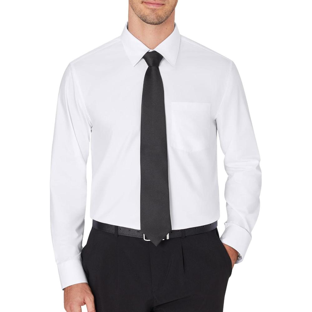 imageJVER Mens Dress Shirts Wrinkle Free Long Sleeve Formal Shirt Solid Business Casual Button Down Shirts for Wedding PromWhite