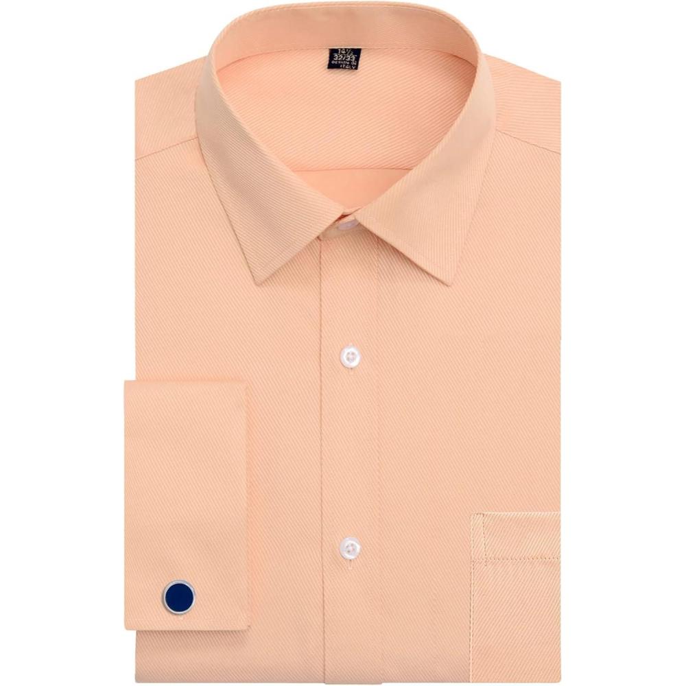 imageJVER Mens French Cuff Dress Shirts Regular Fit Long Sleeve Spread Collar Metal CufflinkOrange