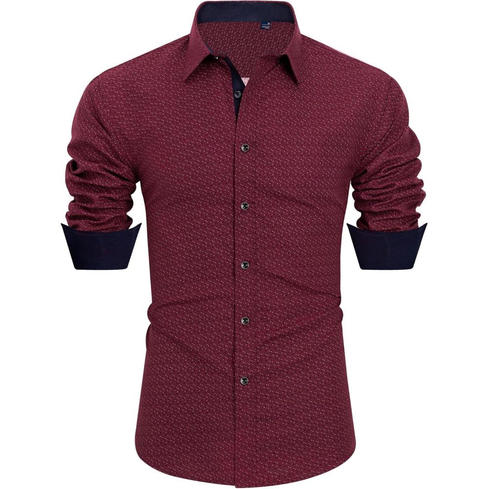imageJVER Mens Printed Dress Shirts Casual Long Sleeve Stylish Button Down ShirtAburgundyprinted