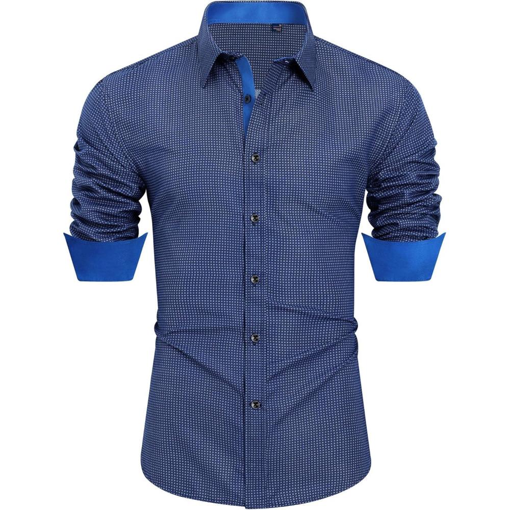 imageJVER Mens Printed Dress Shirts Casual Long Sleeve Stylish Button Down ShirtBlueprinted