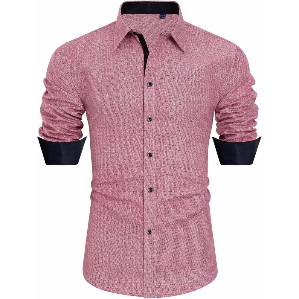 imageJVER Mens Printed Dress Shirts Casual Long Sleeve Stylish Button Down ShirtFuchsiaprinted