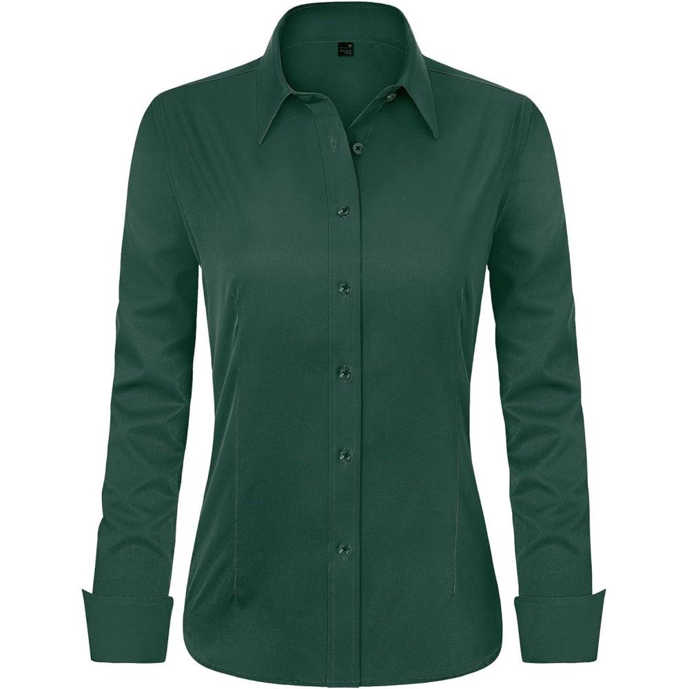 imageJVER Womens Dress Shirts Long Sleeve Button Down Shirt WrinkleFree Business Casual Blouse Office Work TopsArmy Green