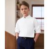 J.VER Boy’s Long Sleeve Oxford Dress Shirts Solid Casual Button Down Collar Shirt Kids Formal Uniform Tops(A White)