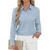 J.VER Button Down Shirts for Women Stretch Collared Cotton Long Sleeve Dress Shirt Business Casual Blouse for Work(Airy Blue)