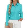 J.VER Button Down Shirts for Women Stretch Collared Cotton Long Sleeve Dress Shirt Business Casual Blouse for Work(Aqua Blue)