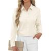 J.VER Button Down Shirts for Women Stretch Collared Cotton Long Sleeve Dress Shirt Business Casual Blouse for Work(Beige)