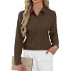 J.VER Button Down Shirts for Women Stretch Collared Cotton Long Sleeve Dress Shirt Business Casual Blouse for Work(Brown)