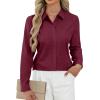 J.VER Button Down Shirts for Women Stretch Collared Cotton Long Sleeve Dress Shirt Business Casual Blouse for Work(Burgundy)
