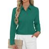 J.VER Button Down Shirts for Women Stretch Collared Cotton Long Sleeve Dress Shirt Business Casual Blouse for Work(Dark Green)