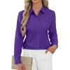 J.VER Button Down Shirts for Women Stretch Collared Cotton Long Sleeve Dress Shirt Business Casual Blouse for Work(Dark Purple)