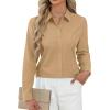 J.VER Button Down Shirts for Women Stretch Collared Cotton Long Sleeve Dress Shirt Business Casual Blouse for Work(Khaki)