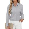 J.VER Button Down Shirts for Women Stretch Collared Cotton Long Sleeve Dress Shirt Business Casual Blouse for Work(Light Grey)