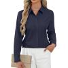 J.VER Button Down Shirts for Women Stretch Collared Cotton Long Sleeve Dress Shirt Business Casual Blouse for Work(Navy Blue)