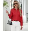 J.VER Button Down Shirts for Women Stretch Collared Cotton Long Sleeve Dress Shirt Business Casual Blouse for Work(Red)