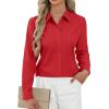 J.VER Button Down Shirts for Women Stretch Collared Cotton Long Sleeve Dress Shirt Business Casual Blouse for Work(Red)