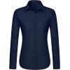 J.VER Dress Shirts for Women Button Down Wrinkle Free Shirt Business Casual Long Sleeve Work Blouse with Pocket(Navy Blue)