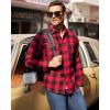 J.VER Flannel Shirt for Men Plaid Long Sleeve Casual Button Down Shirts Regular Fit Cotton Buffalo Checkered Top with Pockets(Red Black)