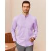 J.VER Men’s Banded Collar Dress Shirt Mandarin Long Sleeve Button Down Shirts Stretch Collarless Tops with Pocket(Light Purple)