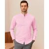 J.VER Men’s Banded Collar Dress Shirt Mandarin Long Sleeve Button Down Shirts Stretch Collarless Tops with Pocket(Pink)