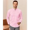 J.VER Men’s Banded Collar Dress Shirt Mandarin Long Sleeve Button Down Shirts Stretch Collarless Tops with Pocket(Pink)