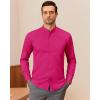 J.VER Men’s Banded Collar Dress Shirt Mandarin Long Sleeve Button Down Shirts Stretch Collarless Tops with Pocket(Rose Red)