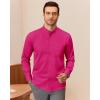 J.VER Men’s Banded Collar Dress Shirt Mandarin Long Sleeve Button Down Shirts Stretch Collarless Tops with Pocket(Rose Red)