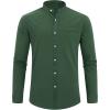 J.VER Men’s Cotton Linen Long Sleeve Shirts Casual Button Down Banded Collar Shirt Beach Summer Tops with Pocket(Army Green)