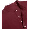 J.VER Men’s Cotton Linen Long Sleeve Shirts Casual Button Down Banded Collar Shirt Beach Summer Tops with Pocket(Burgundy)
