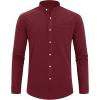 J.VER Men’s Cotton Linen Long Sleeve Shirts Casual Button Down Banded Collar Shirt Beach Summer Tops with Pocket(Burgundy)