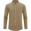 J.VER Men’s Cotton Linen Long Sleeve Shirts Casual Button Down Banded Collar Shirt Beach Summer Tops with Pocket(Dark Khaki)