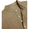 J.VER Men’s Cotton Linen Long Sleeve Shirts Casual Button Down Banded Collar Shirt Beach Summer Tops with Pocket(Dark Khaki)
