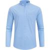 J.VER Men’s Cotton Linen Long Sleeve Shirts Casual Button Down Banded Collar Shirt Beach Summer Tops with Pocket(Light Blue)